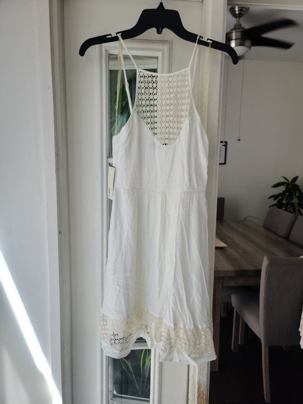 White Crochet-Accent Mini Slip Dress